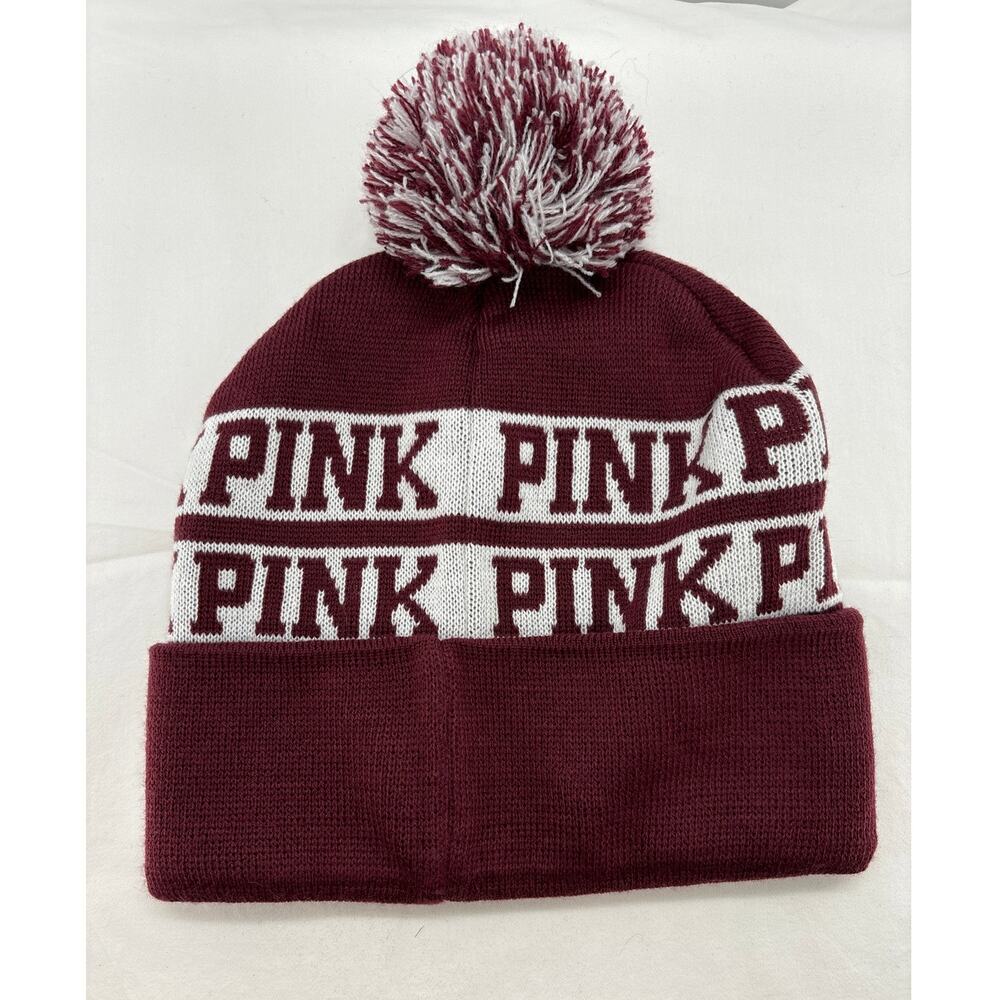 Victoria's Secret PINK Beanie Maroon Pom hat